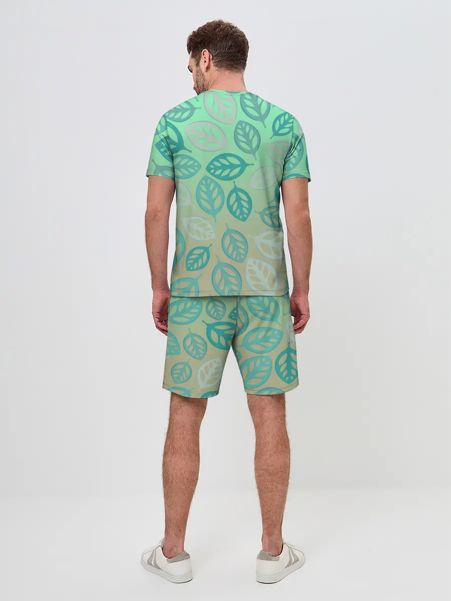 Мужской костюм с шортами / узор из листиков