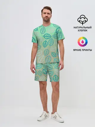 Мужской костюм с шортами / узор из листиков