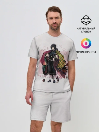 Мужской костюм с шортами / Гию оберегает Танджиро и Незуко