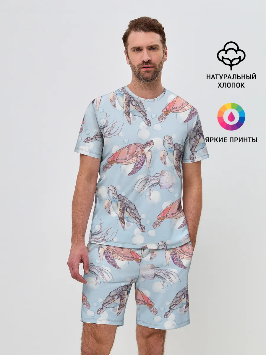 Мужской костюм с шортами / подводный мир черепахи медузы