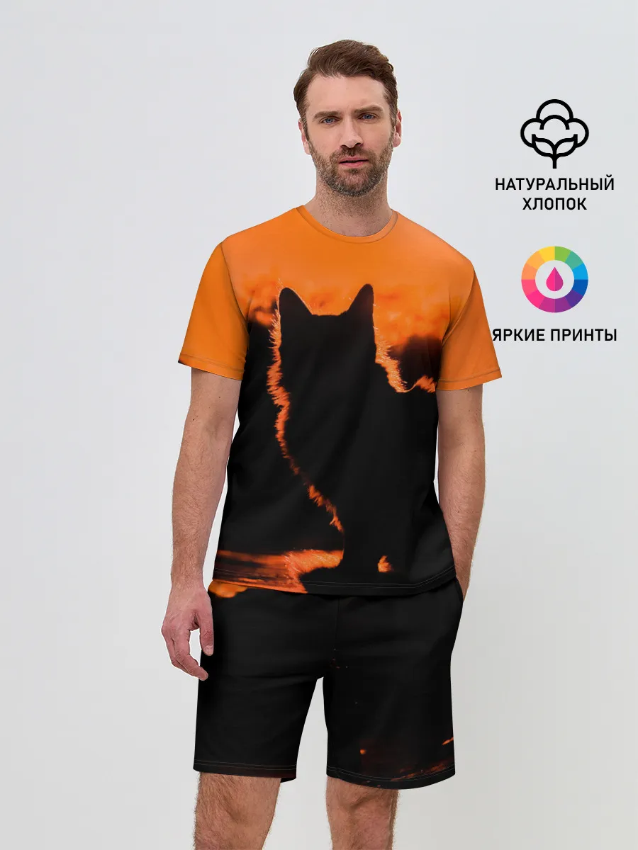 Мужской костюм с шортами / Котенок на фоне заката