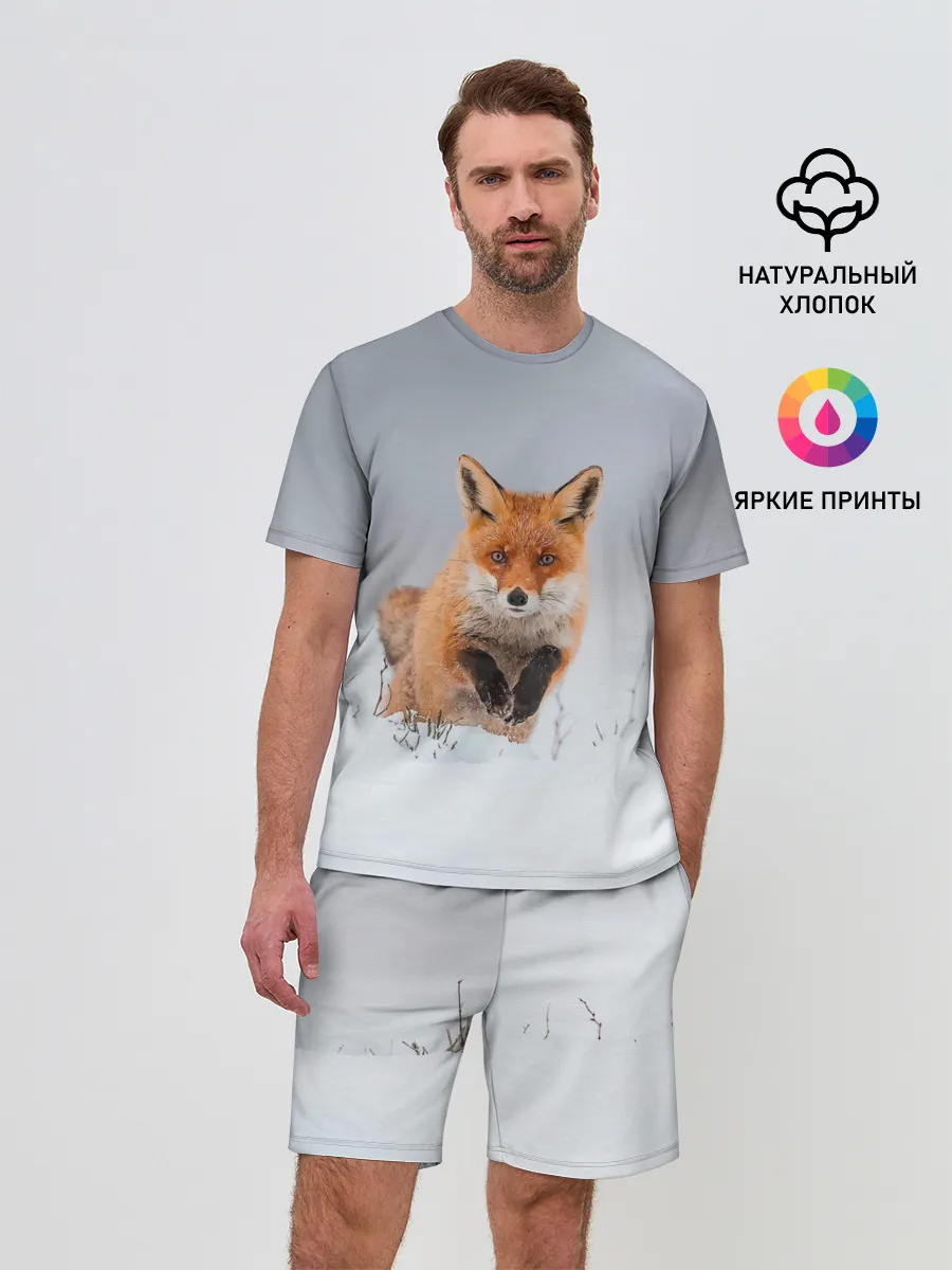 Мужской костюм с шортами / Лисица прыгает по снегу