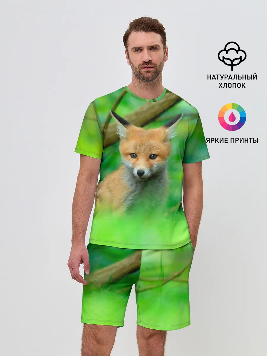 Мужской костюм с шортами / Лисенок в зеленом лесу