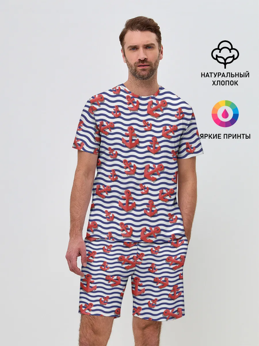 Мужской костюм с шортами / Красные якоря
