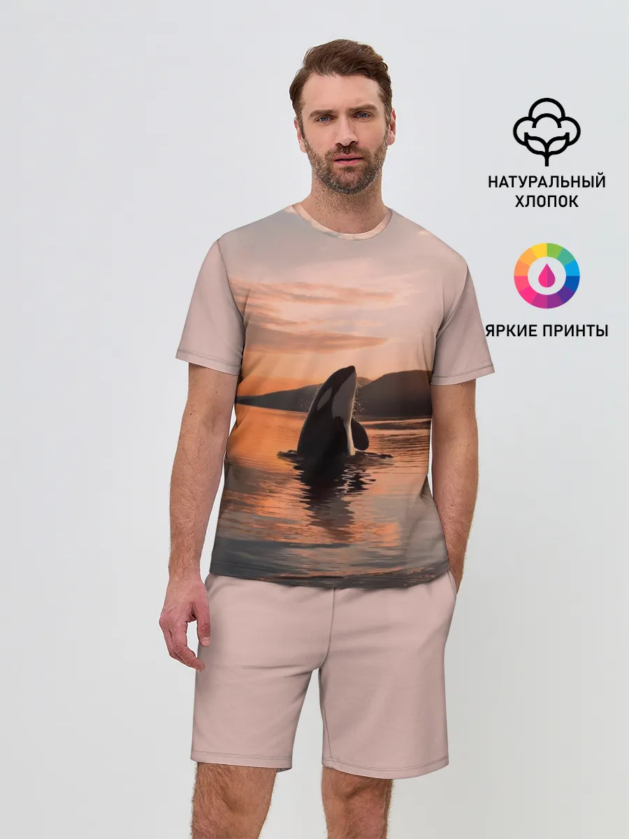 Мужской костюм с шортами / касатки на закате