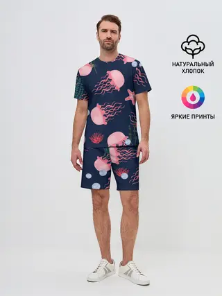 Мужской костюм с шортами / розовые медузы