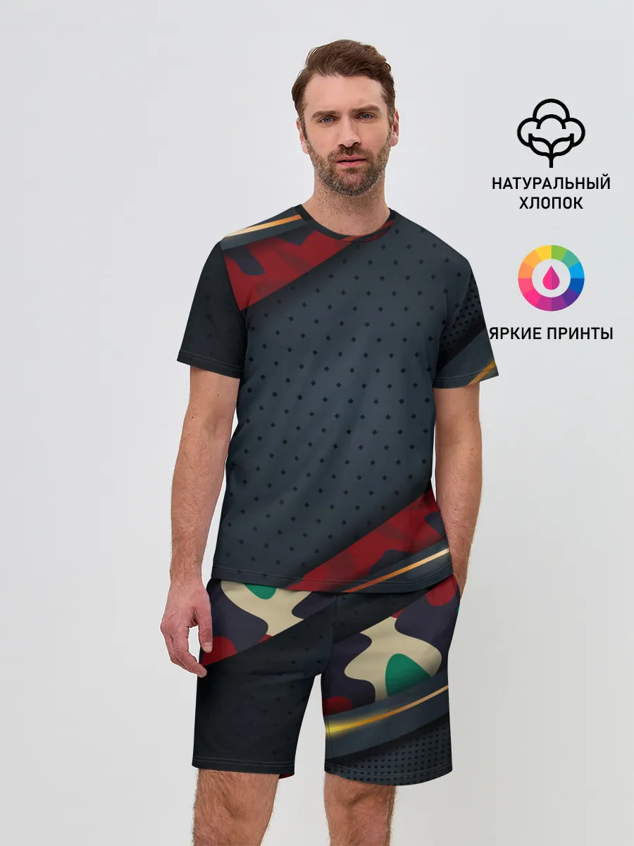 Мужской костюм с шортами / 3D Dark red & black