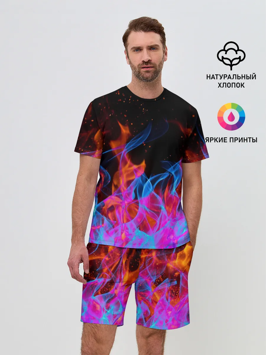 Мужской костюм с шортами / ТРИ ОГНЯ / FIRE / СИНИЙ ОГОНЬ