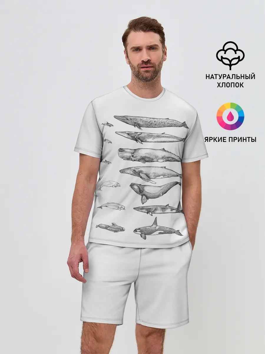 Мужской костюм с шортами / киты графика