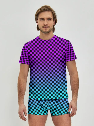 Мужские трусы с футболкой / НЕОНОВАЯ ШАХМАТКА