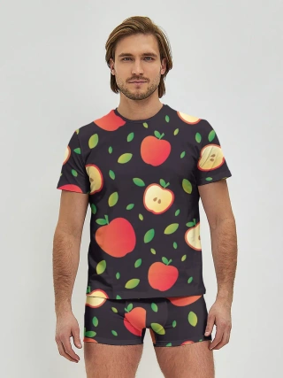 Мужские трусы с футболкой / Яблочный узор