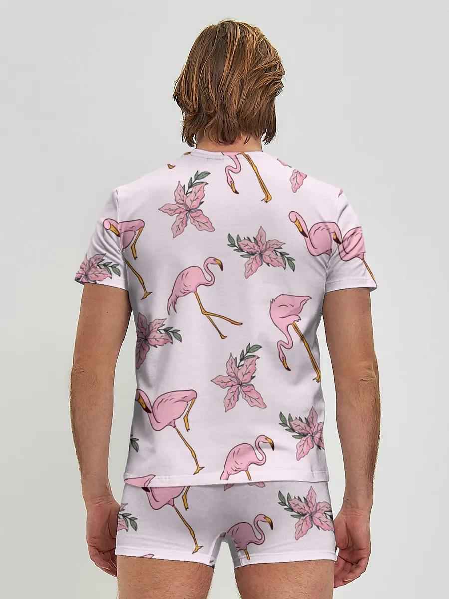 Мужские трусы с футболкой / Розовый фламинго
