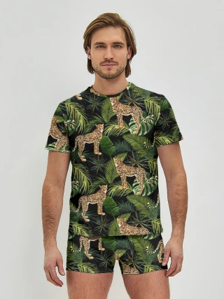 Мужские трусы с футболкой / Леопарды на ветках