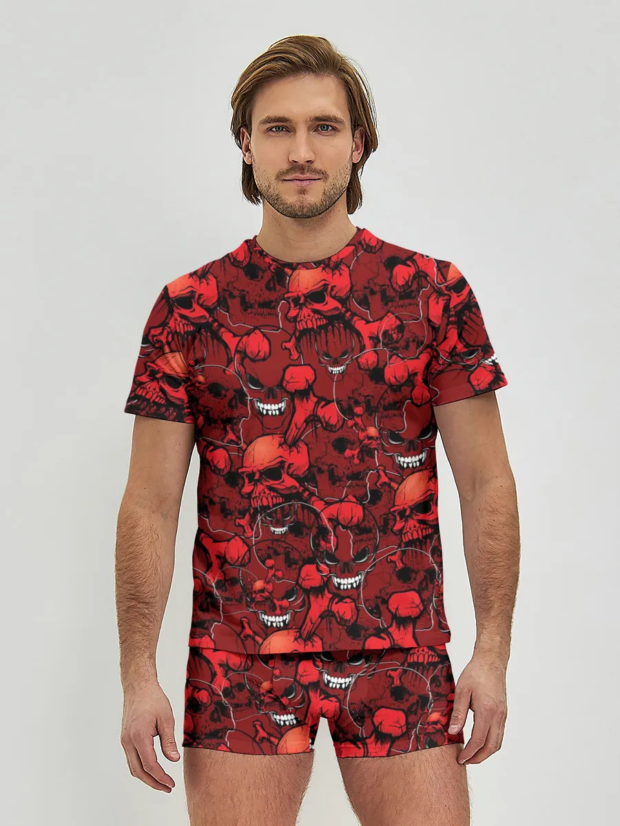 Мужские трусы с футболкой / Красный череп