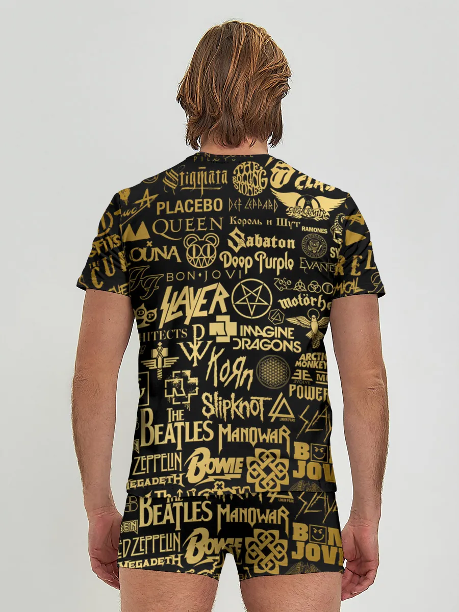 Мужские трусы с футболкой / ЛОГОТИПЫ РОК ГРУПП GOLD