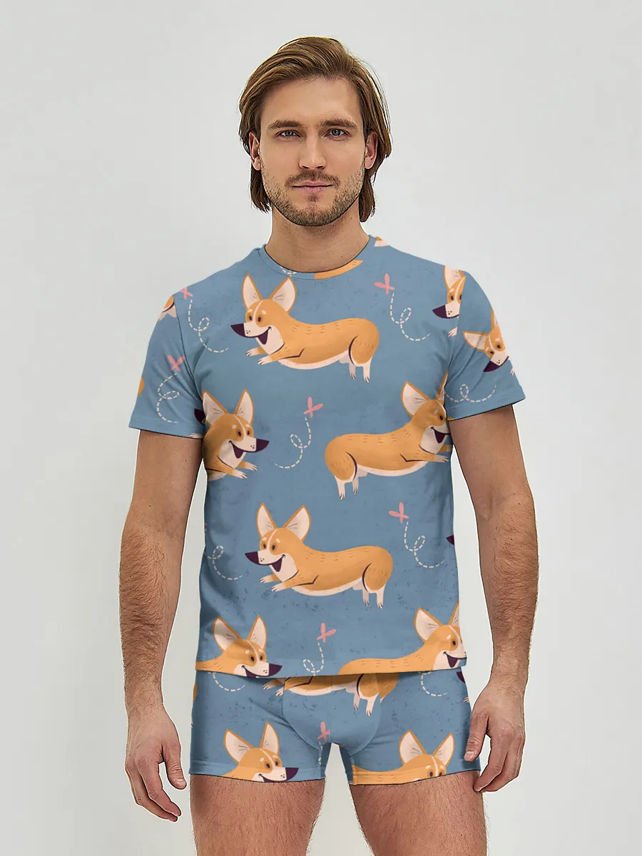 Мужские трусы с футболкой / Корги с бабочкой