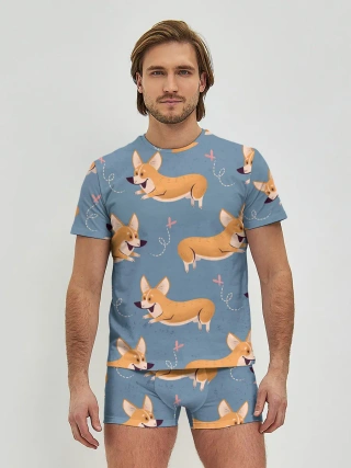 Мужские трусы с футболкой / Корги с бабочкой