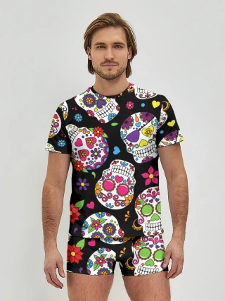 Мужские трусы с футболкой / Шальные черепа