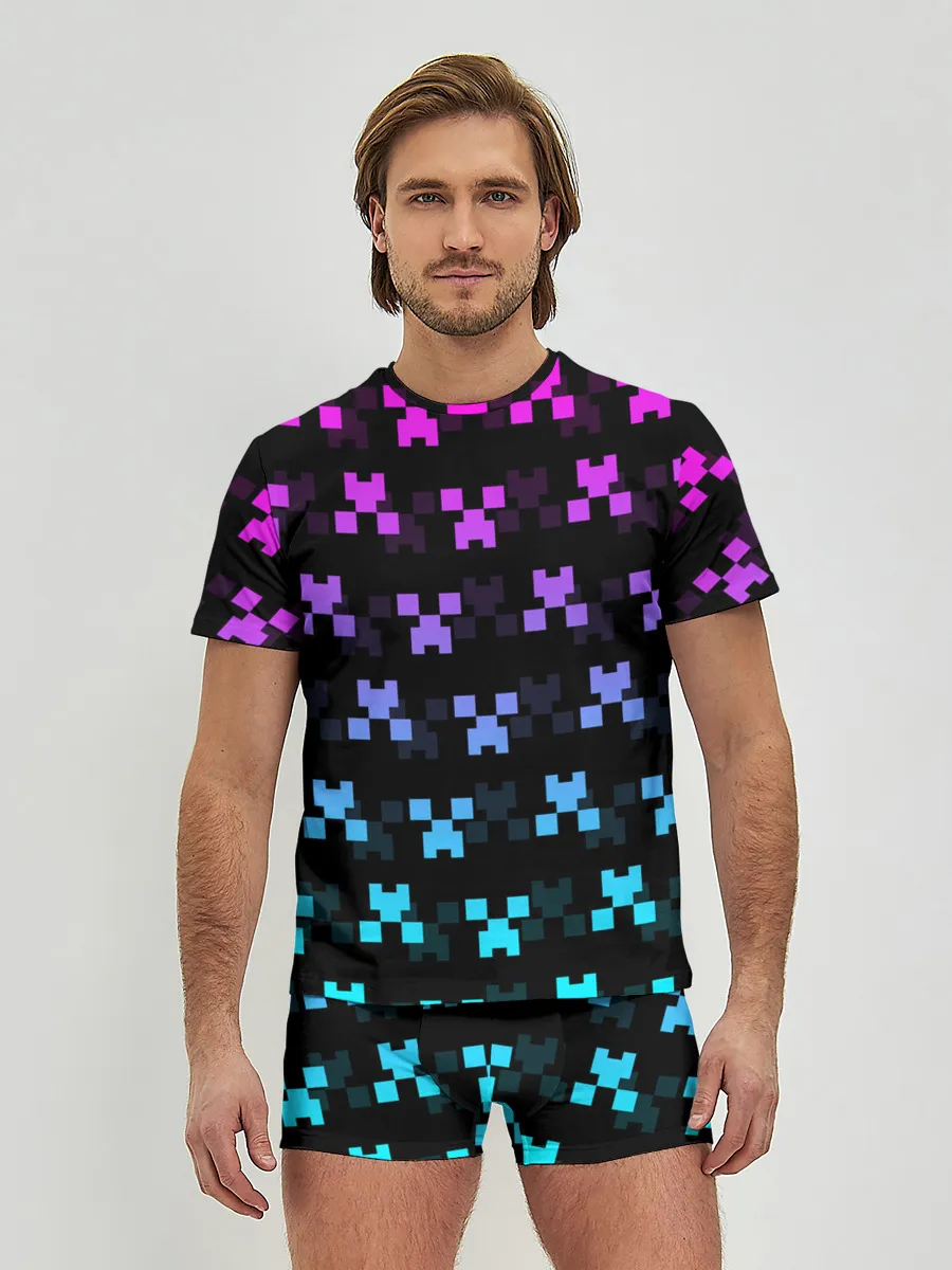 Мужские трусы с футболкой / MINECRAFT CREEPER NEON