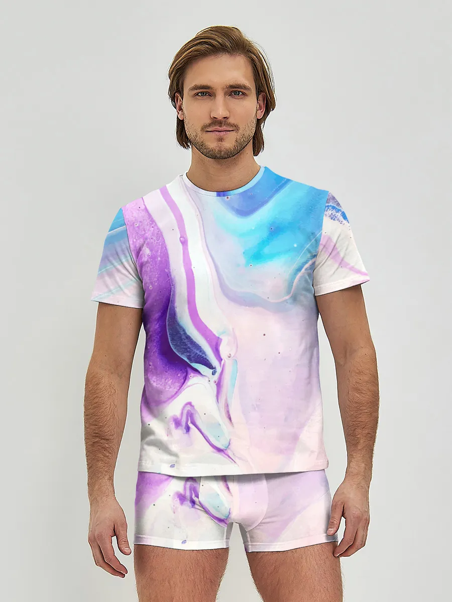 Мужские трусы с футболкой / Акварельные разводы