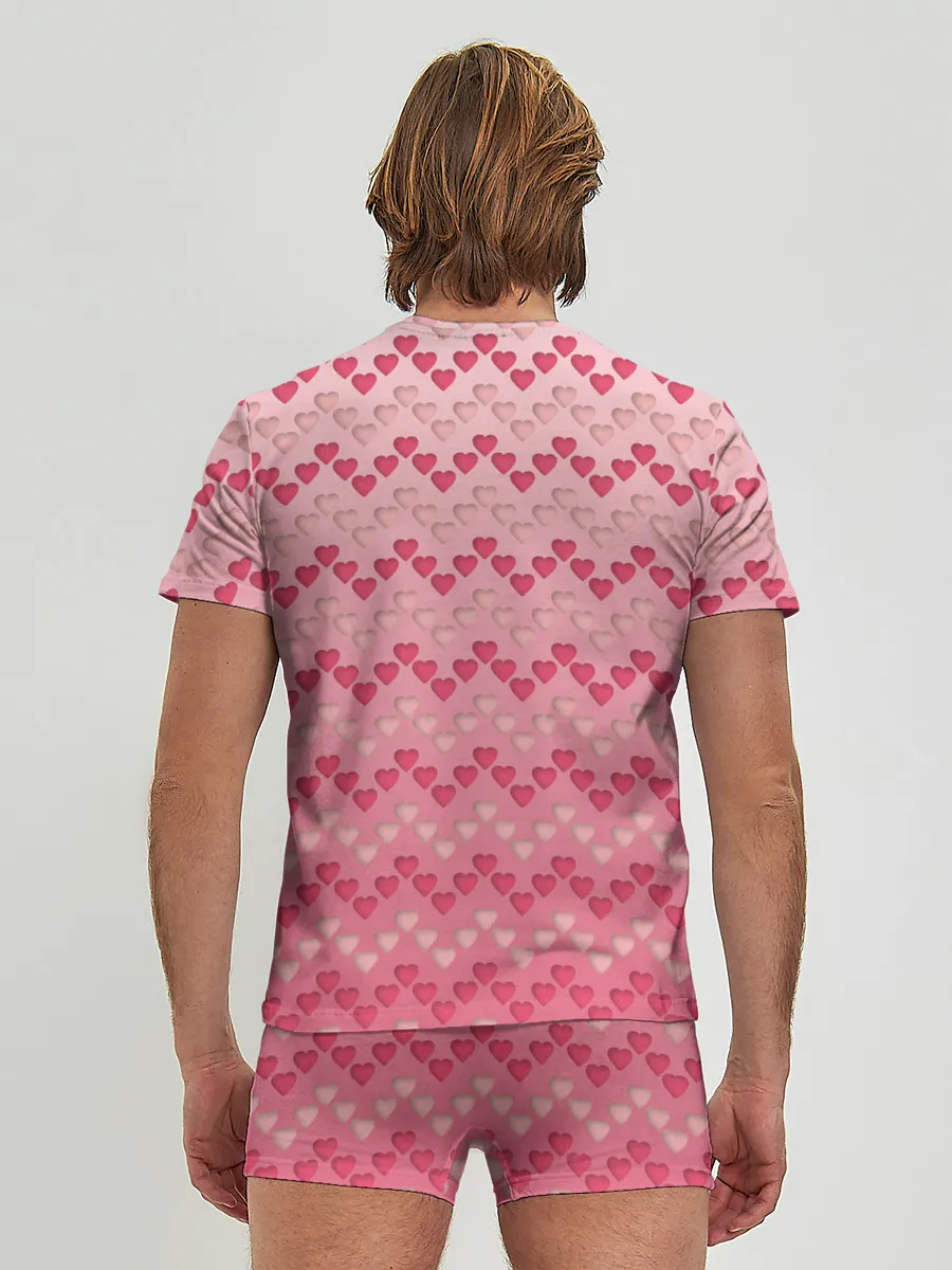 Мужские трусы с футболкой / узор милые сердца зигзагами