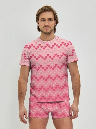 Мужские трусы с футболкой / узор милые сердца зигзагами