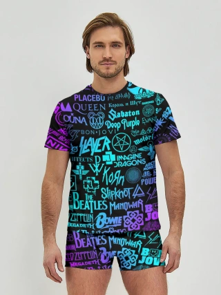 Мужские трусы с футболкой / ЛОГОТИПЫ РОК ГРУПП НЕОН