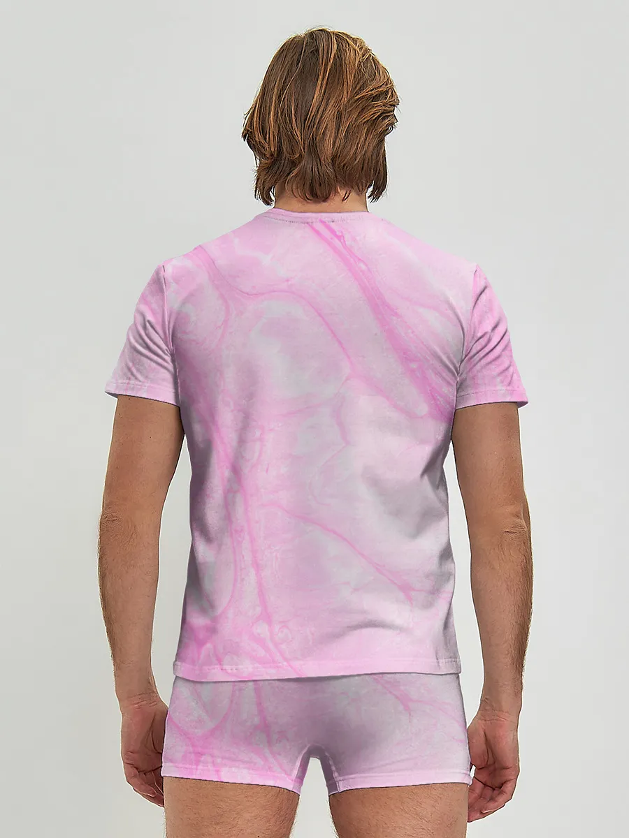 Мужские трусы с футболкой / розовые разводы краска зефир