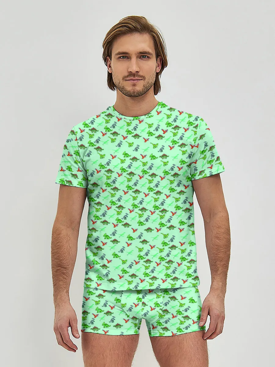Мужские трусы с футболкой / dinosaurs green