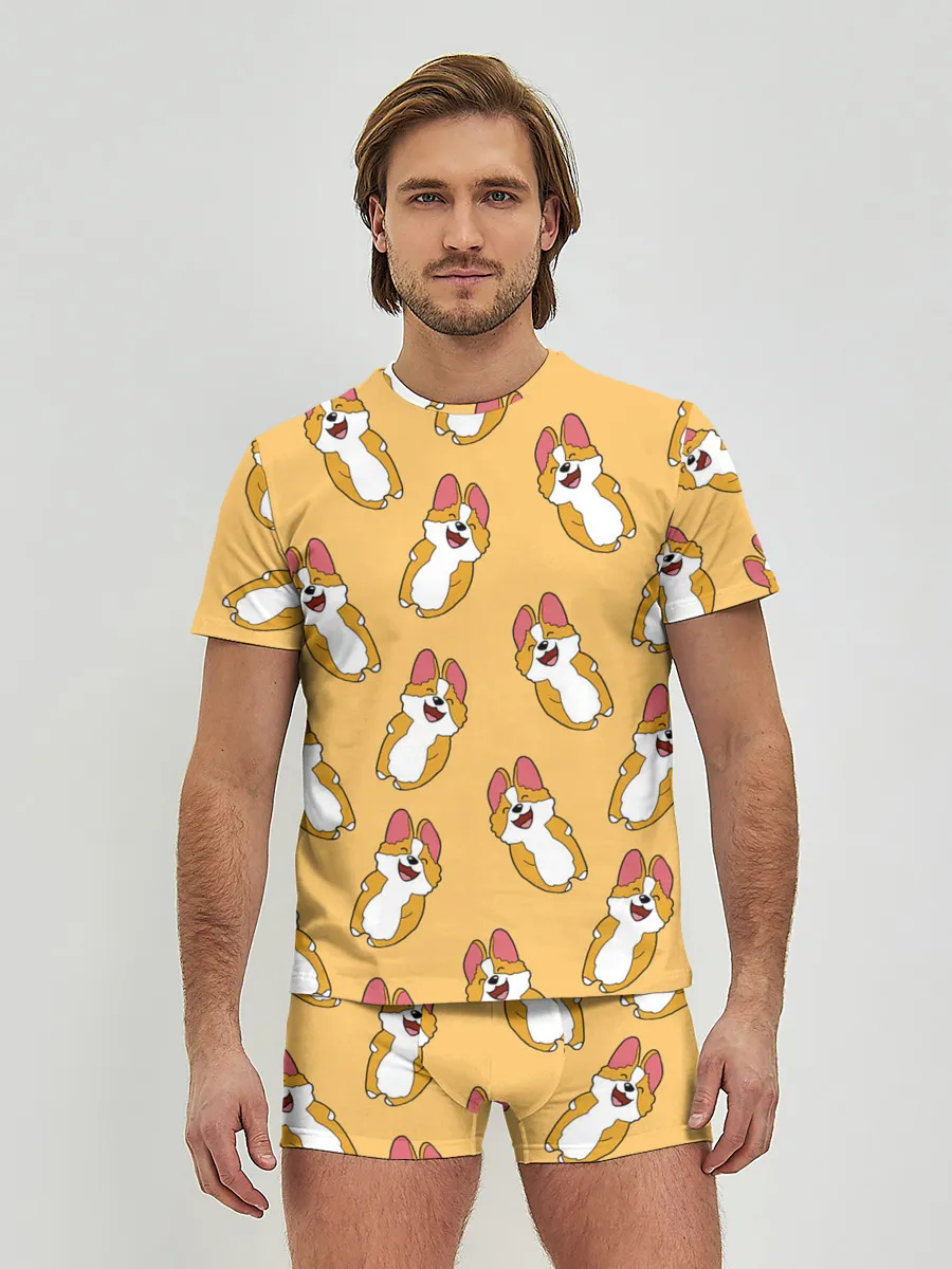 Мужские трусы с футболкой / Радость Корги паттерн