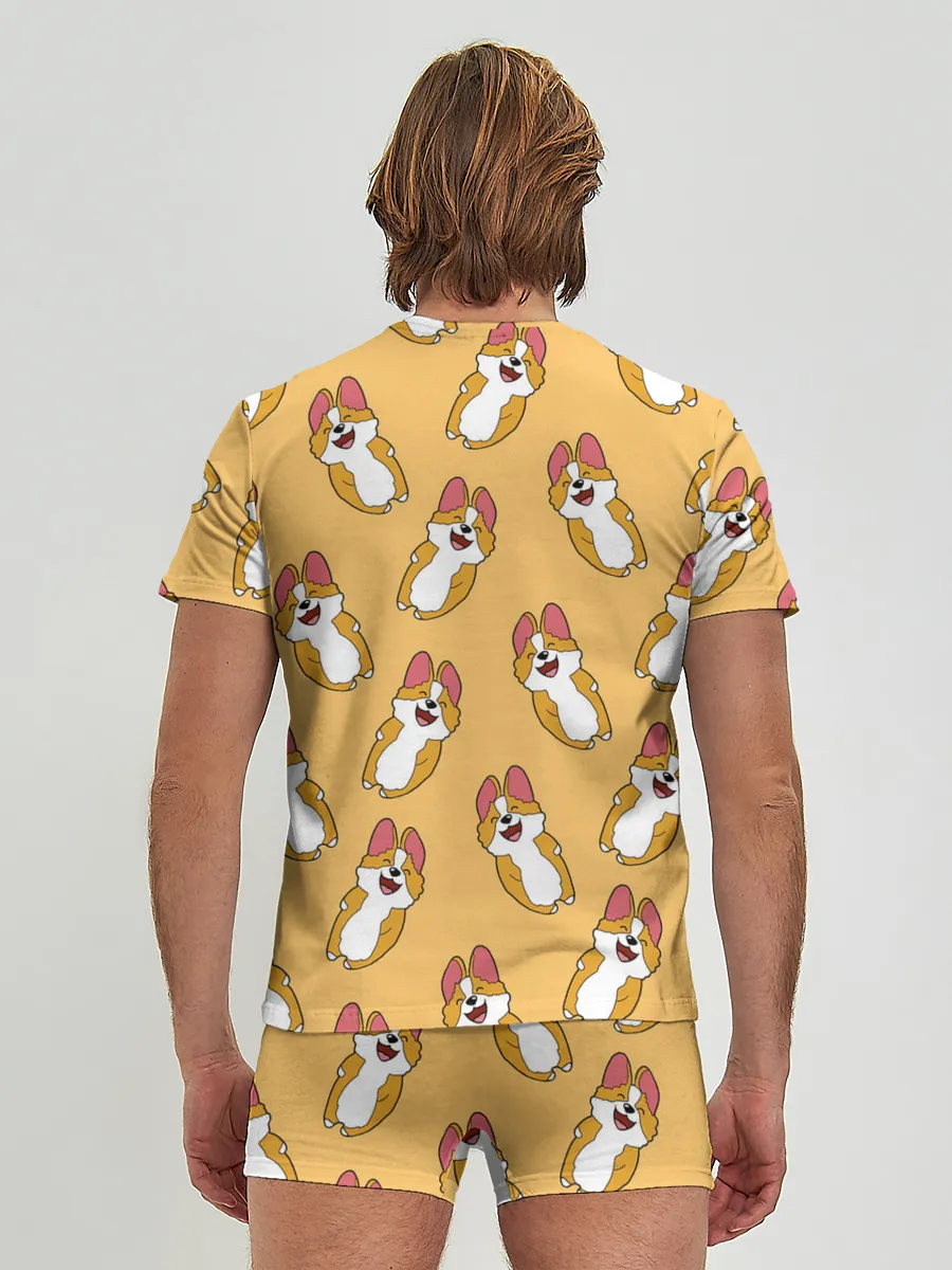 Мужские трусы с футболкой / Радость Корги паттерн