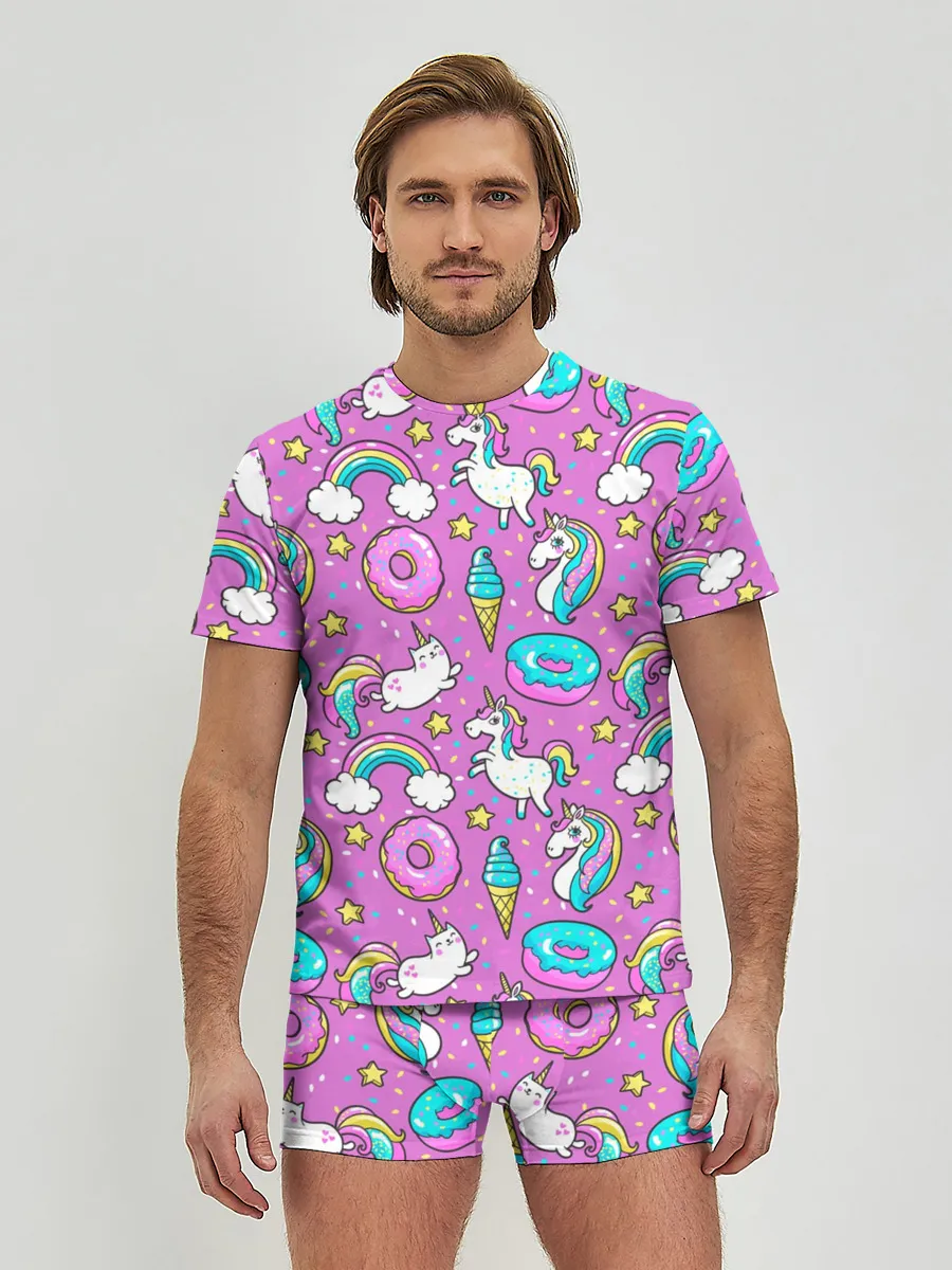 Мужские трусы с футболкой / Pink unicorn