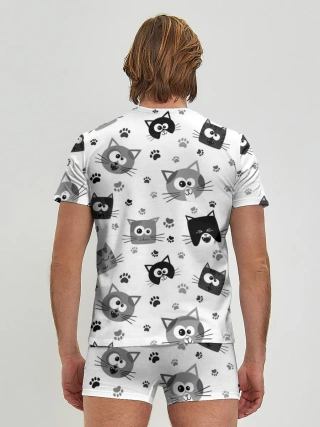 Мужские трусы с футболкой / Котики | ЧБ