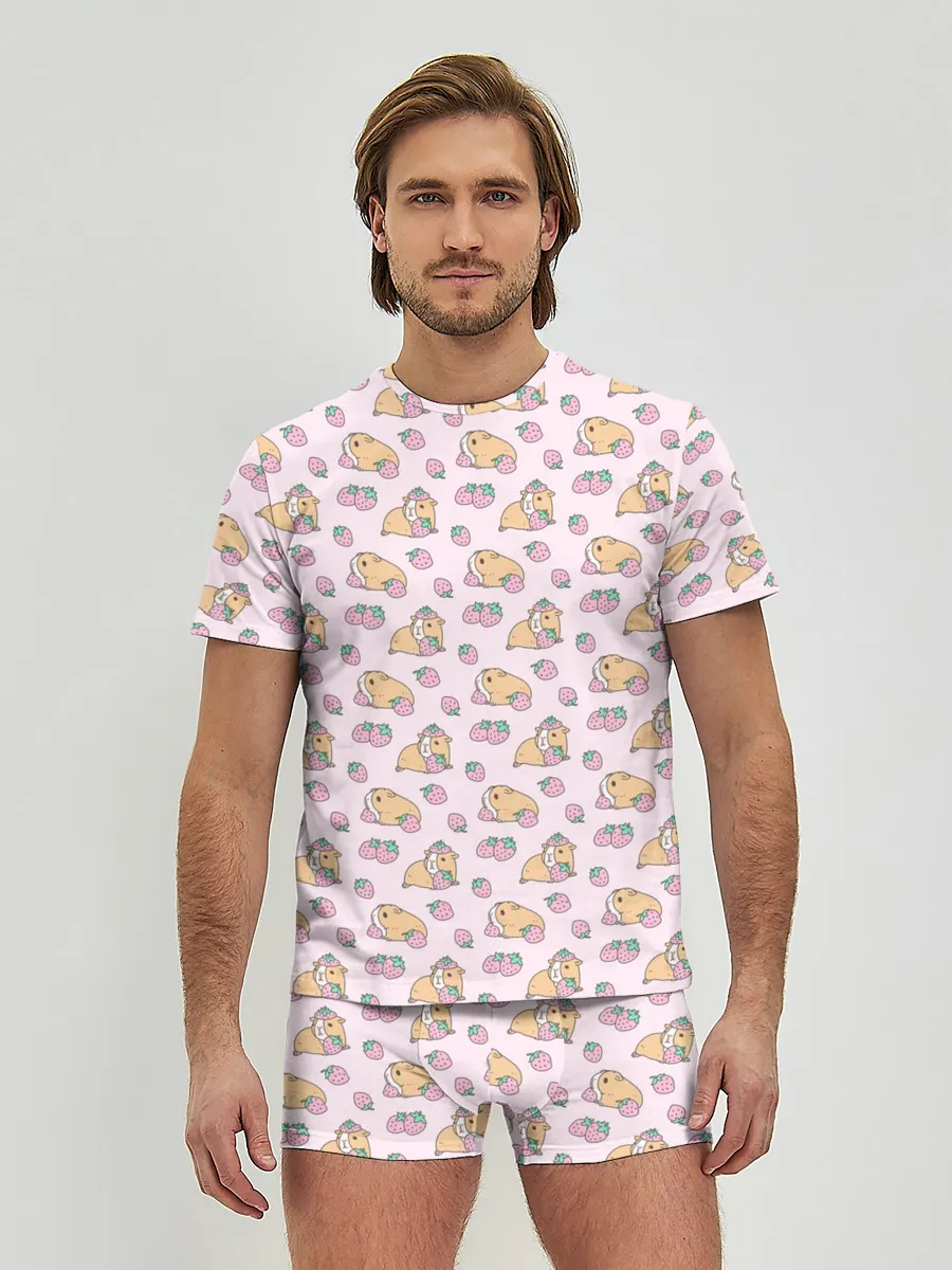 Мужские трусы с футболкой / Морские свинки с клубникой