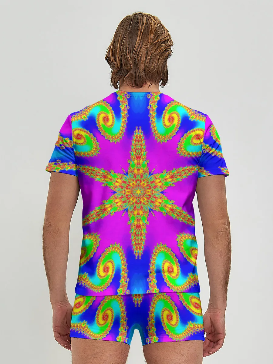 Мужские трусы с футболкой / Неоновый фрактал