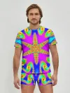 Мужские трусы с футболкой / Неоновый фрактал