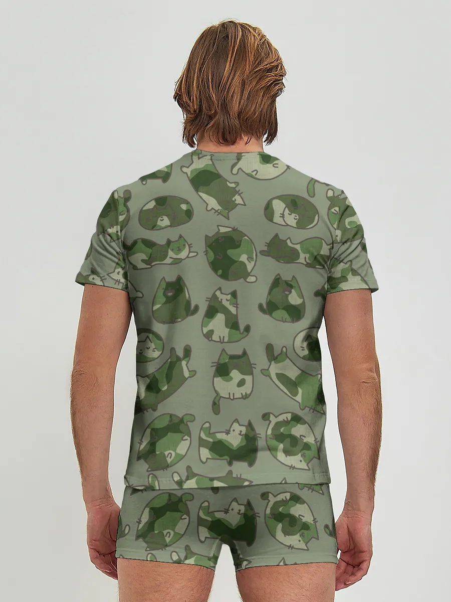 Мужские трусы с футболкой / Камуфляж с котиками