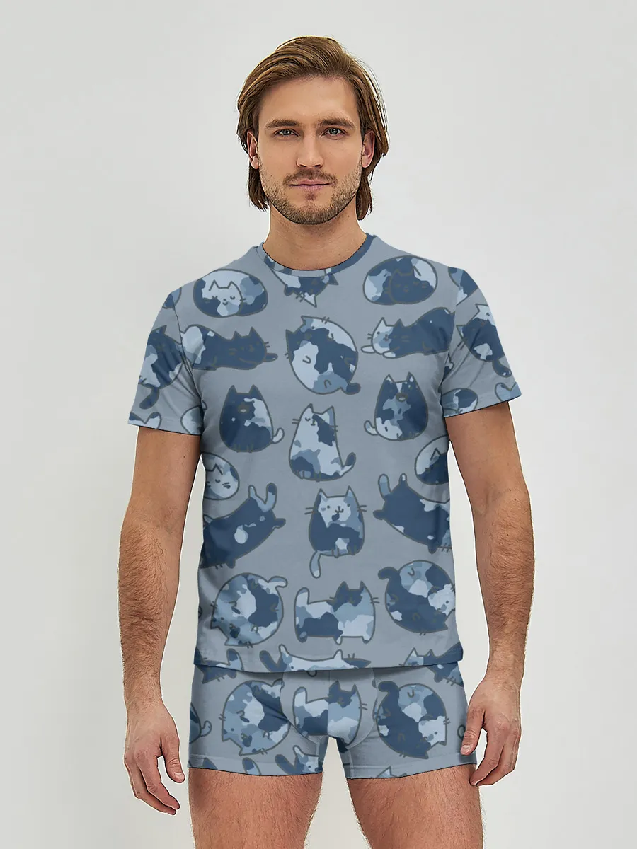 Мужские трусы с футболкой / Камуфляж с котиками