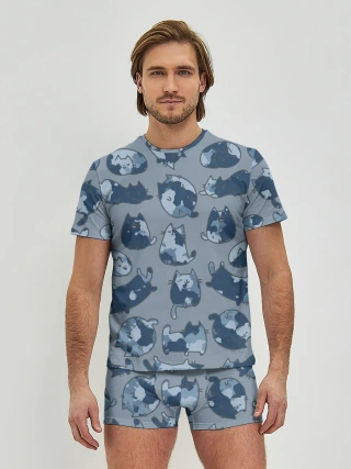 Мужские трусы с футболкой / Камуфляж с котиками