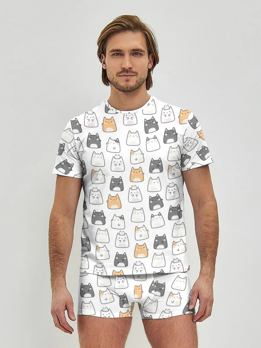 Мужские трусы с футболкой / Толстые котики