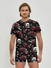 Мужские трусы с футболкой / Черепа и розы