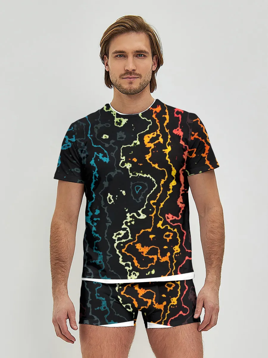 Мужские трусы с футболкой / линий,цветной,черный