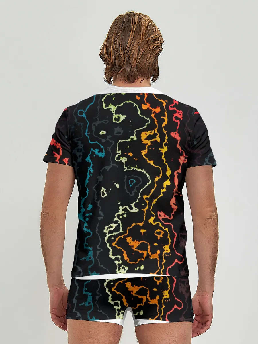 Мужские трусы с футболкой / линий,цветной,черный