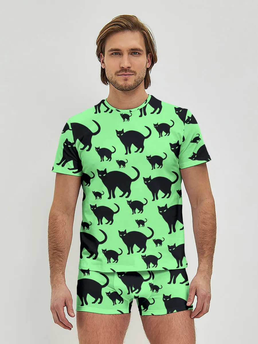 Мужские трусы с футболкой / Кошки черные