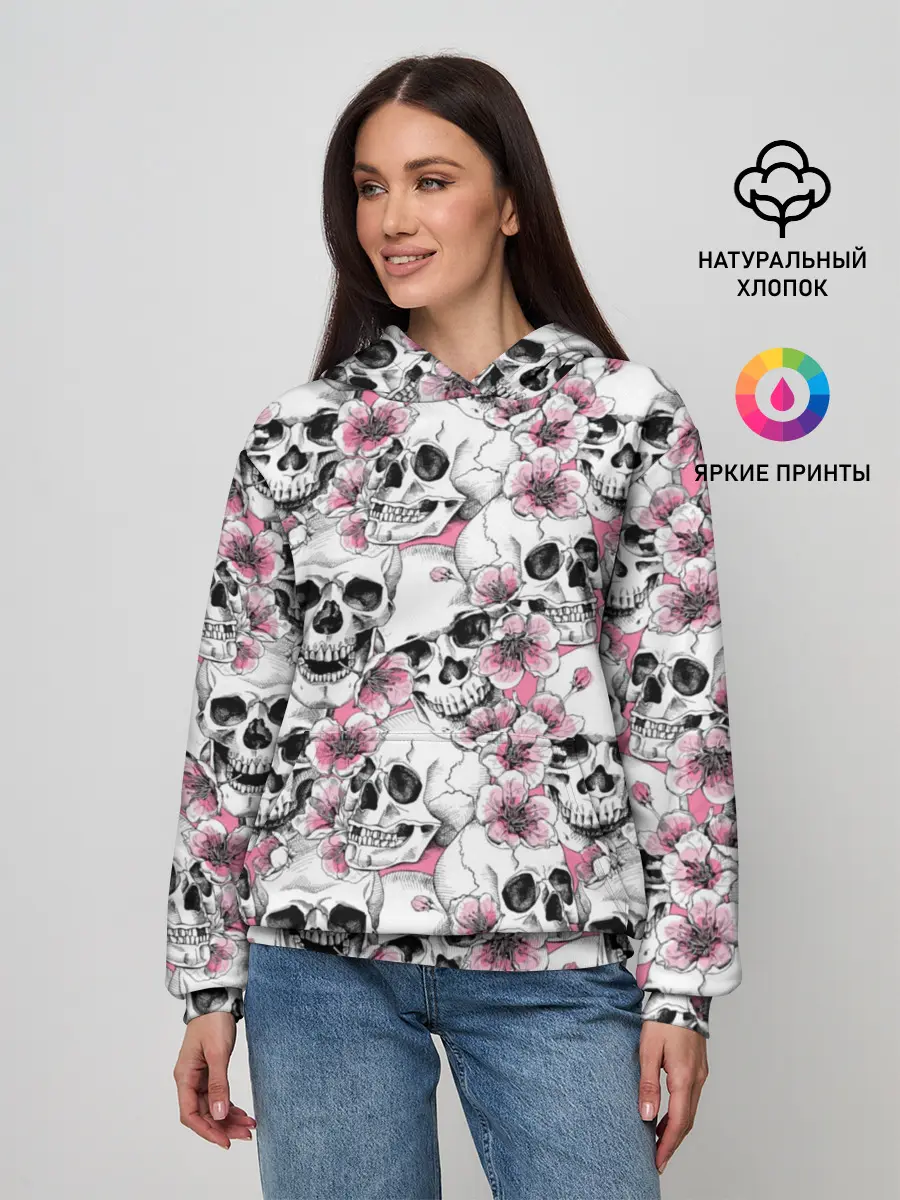 Женское худи / Черепа в цветах