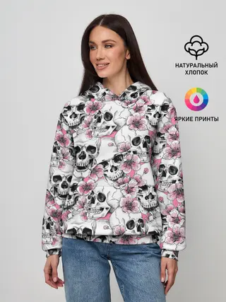Женское худи / Черепа в цветах