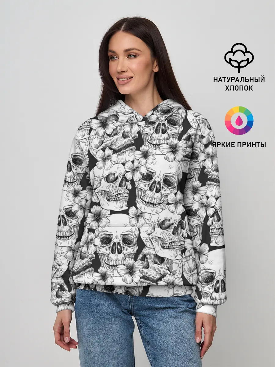 Женское худи / Черепа в цветах