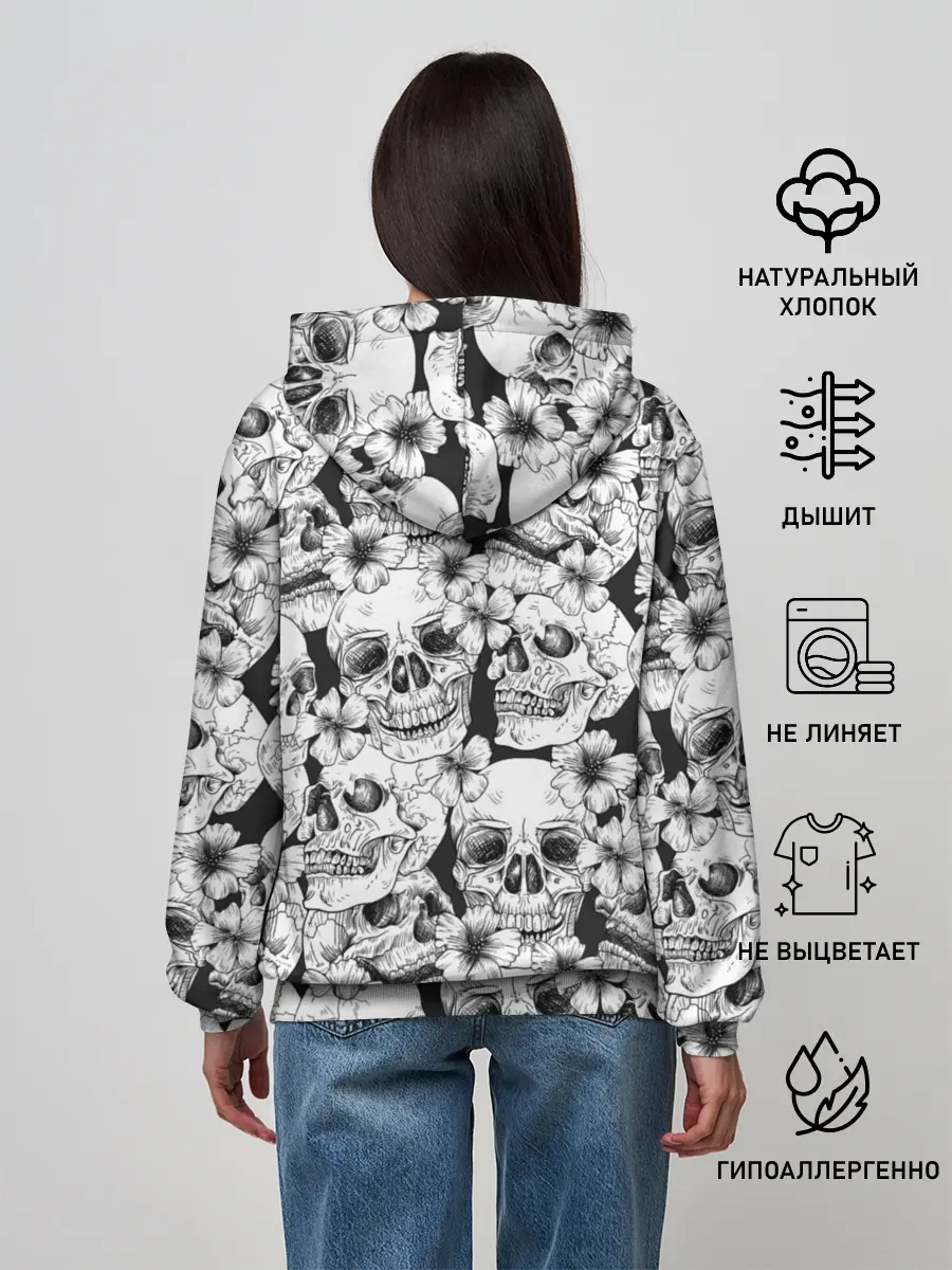 Женское худи / Черепа в цветах