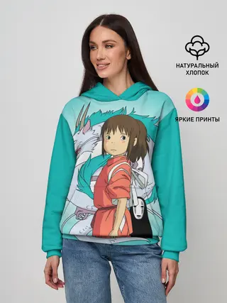 Женское худи / Тихиро и Хаку зеленый фон