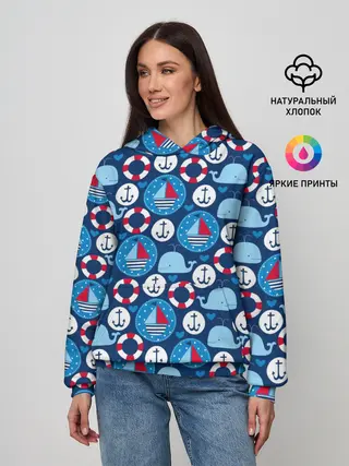 Женское худи / Киты и яхты